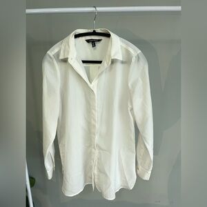 Ellen Tracy White Gold Button Blouse Dress Shirt Size S